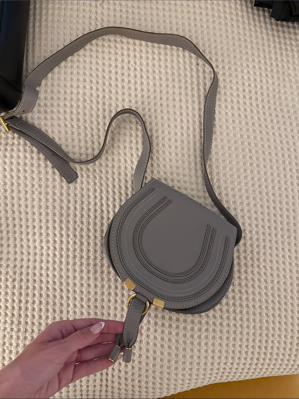 Chloe Gray Leather Crossbody with Gold Hardware